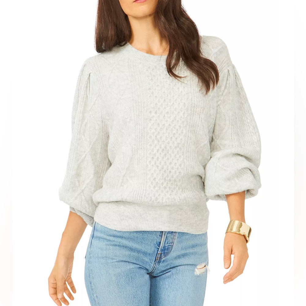 1. State Light Grey Cabled Puff Sleeve Warm Knit Sweater XXL - New with tags